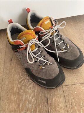 Meindl Women's Gray Suede Athletic Shoes with Yellow Accents